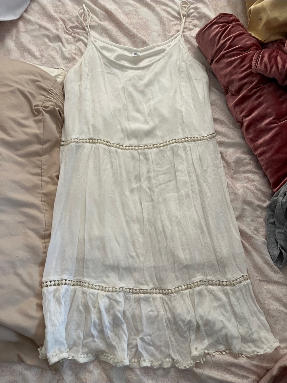 Old Navy White Spaghetti Strap Mini Dress with Braided Trim